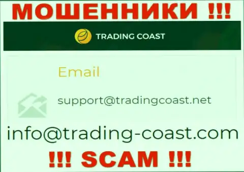 По различным вопросам к мошенникам Trading Coast, можно писать им на адрес электронной почты