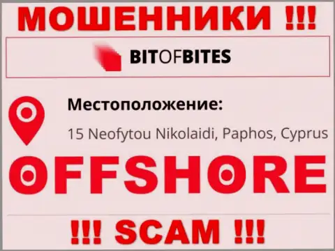 Компания БитОфБитес Ком указывает на информационном сервисе, что находятся они в оффшорной зоне, по адресу: 15 Neofytou Nikolaidi, Paphos, Cyprus