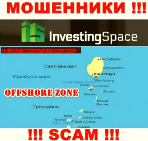 Инвестинг Спейс находятся на территории - St. Vincent and the Grenadines, остерегайтесь совместного сотрудничества с ними
