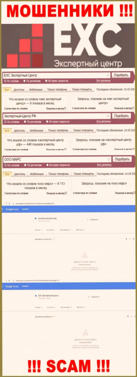 Статистика поисковых запросов по бренду Экспертный Центр РФ в глобальной сети internet