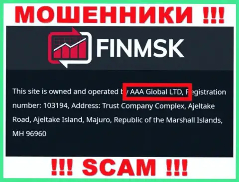 Информация про юридическое лицо интернет-мошенников FinMSK - ААА Глобал Лтд, не обезопасит Вас от их грязных рук