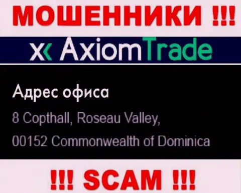 Контора AxiomTrade находится в оффшоре по адресу - 8 Copthall, Roseau Valley, 00152 Commonwealth of Dominika - явно интернет-воры !!!