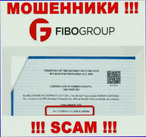 Регистрационный номер незаконно действующей компании Фибо Групп - 549364