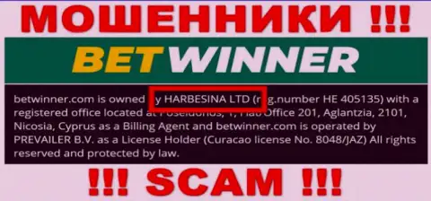 Мошенники BetWinner сообщили, что HARBESINA LTD руководит их лохотронным проектом
