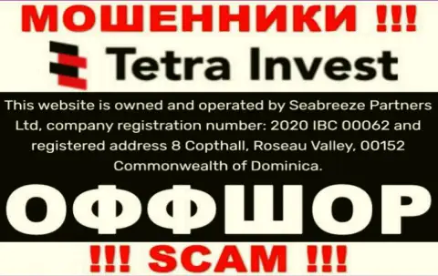 На веб-портале махинаторов ТетраИнвест сказано, что они находятся в оффшоре - 8 Copthall, Roseau Valley, 00152 Commonwealth of Dominica, будьте крайне осторожны