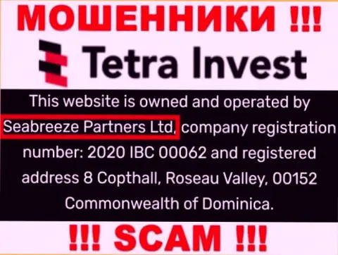 Юридическим лицом, владеющим интернет мошенниками ТетраИнвест, является Seabreeze Partners Ltd