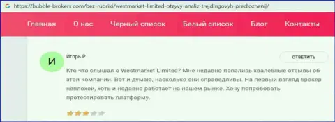 Валютный трейдер предоставил публикацию о Форекс дилинговой конторе ВестМаркет Лимитед на веб-портале bubble-brokers com