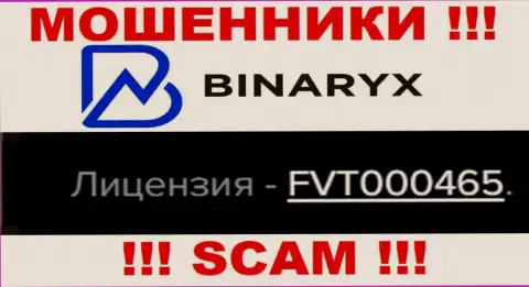 На web-сайте махинаторов Binaryx хотя и представлена лицензия, однако они все равно МАХИНАТОРЫ