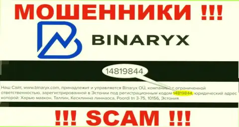 Binaryx Com не скрыли регистрационный номер: 14819844, да и для чего, обворовывать клиентов номер регистрации вовсе не мешает