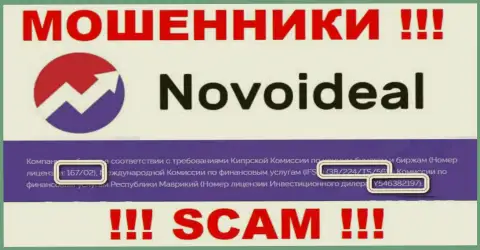 Не работайте с организацией NovoIdeal Com, зная их лицензию, предоставленную на сайте, Вы не спасете денежные средства