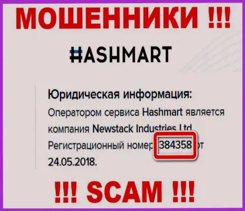 HashMart Io - это КИДАЛЫ, номер регистрации (384358 от 24.05.2018) этому не мешает