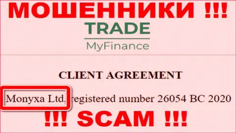 Вы не сможете сберечь свои вклады работая совместно с организацией Trade My Finance, даже если у них имеется юридическое лицо Monyxa Ltd