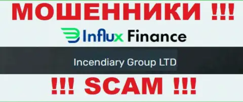 На web-ресурсе InFluxFinance махинаторы указали, что ими руководит Incendiary Group LTD