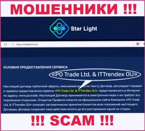 Лохотронщики Star Light 24 не прячут свое юридическое лицо - это PO Trade Ltd end ITTrendex OU