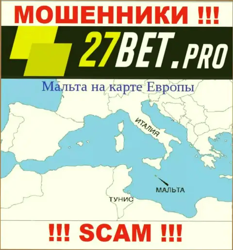 В 27Bet Pro абсолютно спокойно лишают денег лохов, поскольку базируются в оффшорной зоне на территории - Malta