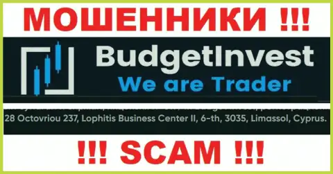 Не имейте дело с Budget Invest - данные кидалы сидят в оффшорной зоне по адресу 8 Octovriou 237, Lophitis Business Center II, 6-th, 3035, Limassol, Cyprus