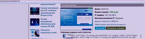 Сведения о домене online-обменки BTCBit Net, представленные на информационном портале тусторг ком