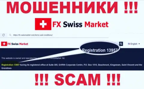 Как представлено на официальном онлайн-сервисе мошенников FX SwissMarket: 13957 это их номер регистрации