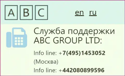 Телефоны ФОРЕКС дилинговой организации ABC Group