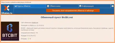 Сжатая справочная информация об online обменнике БТЦБИТ на веб-площадке xrates ru
